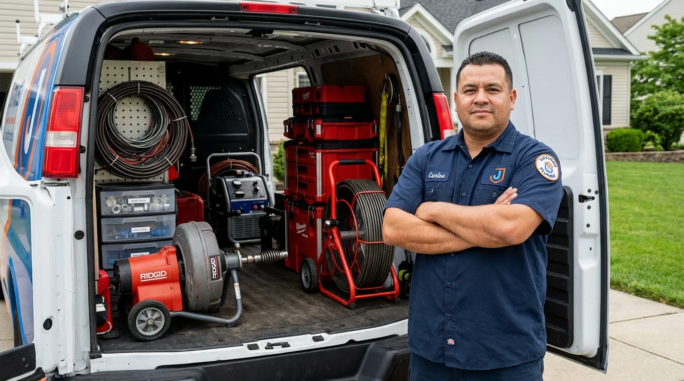 Professional drain cleaning equipment and Johns Plumbing LLC plumber in Hudson